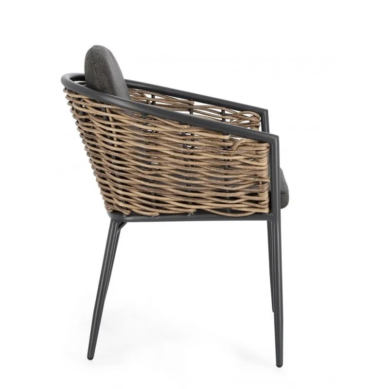 Bizzotto outdoor Set 4 sedie con braccioli con cuscini Maribela antracite yk13