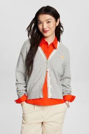 Cardigan con scollo a V e maglia a treccia