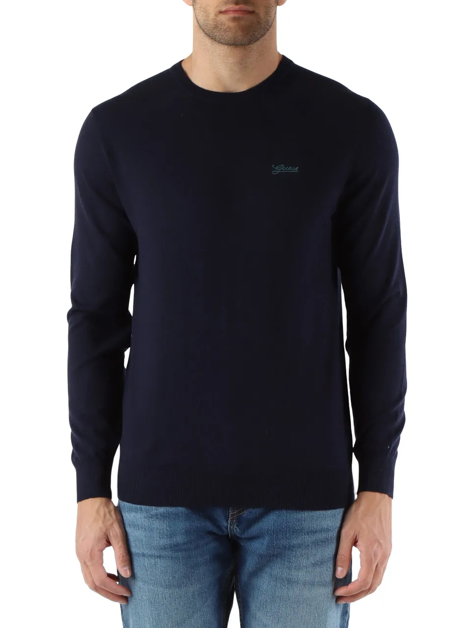 Maglia girocollo in misto cotone e seta